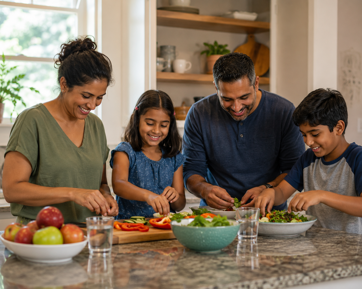 Family enjoying a healthy everyday activity together