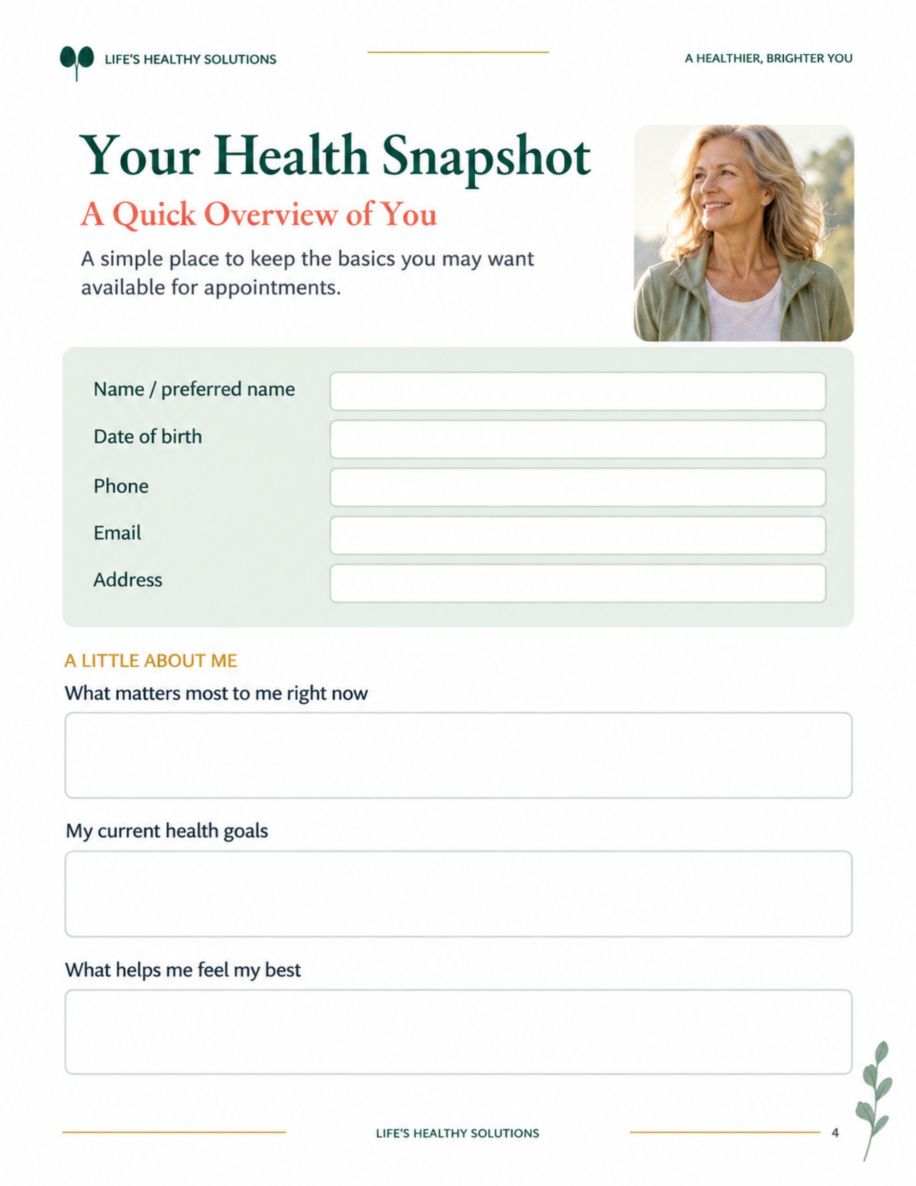 Healthy Numbers Wellness Workbook health snapshot sample page