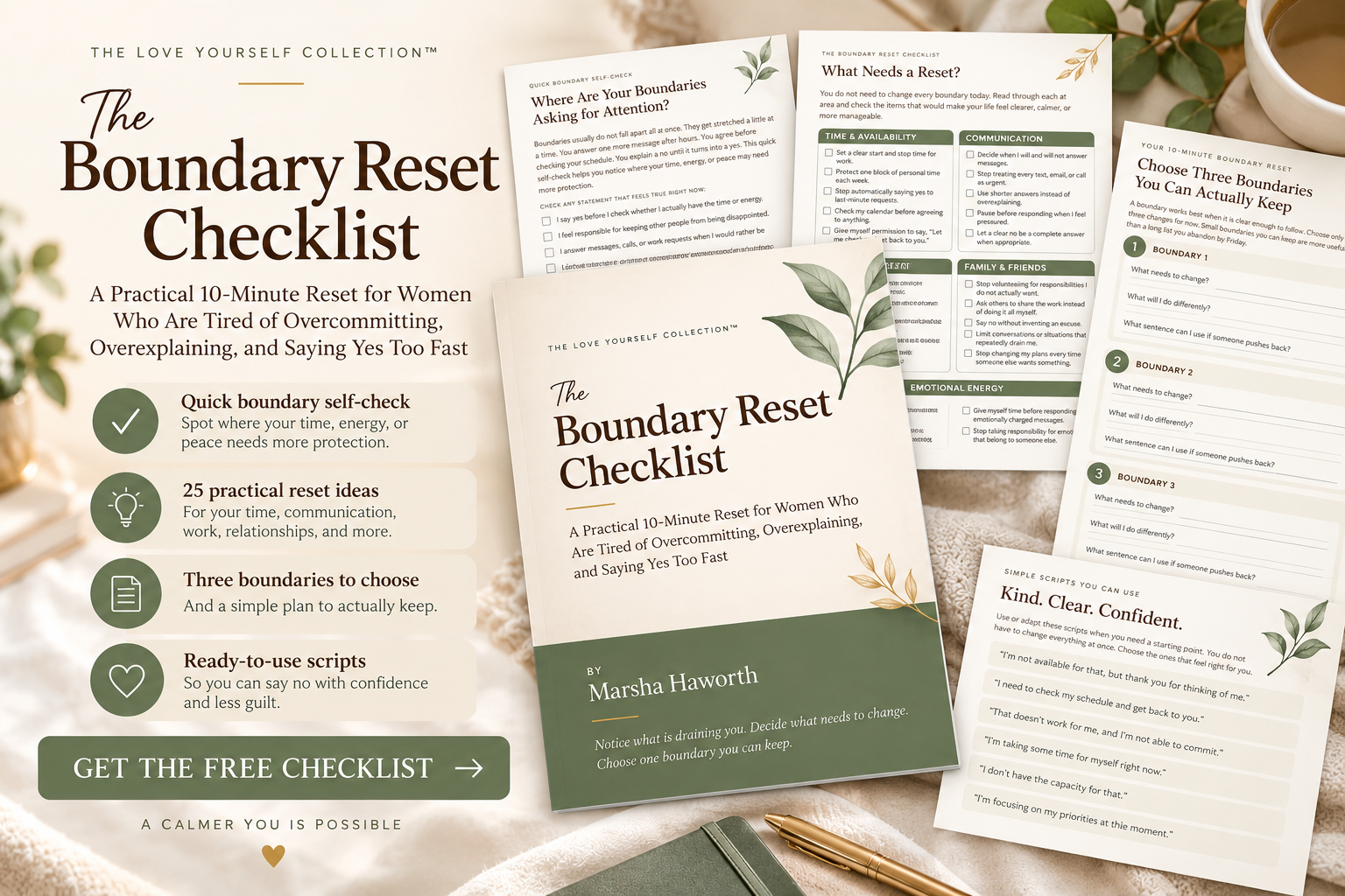 The Boundary Reset Checklist free guide from The Love Yourself Collection