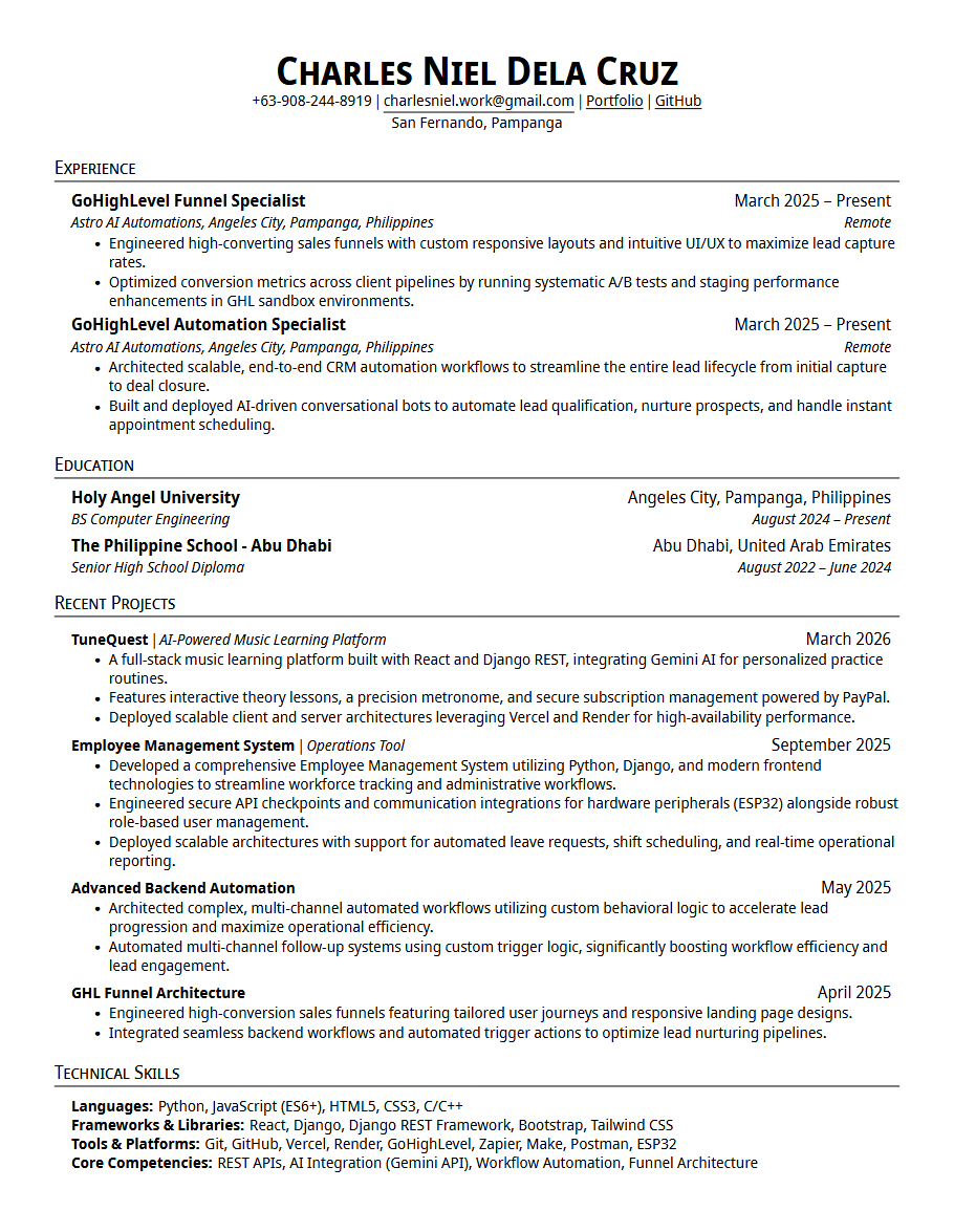 Charles Niel Dela Cruz Resume Preview