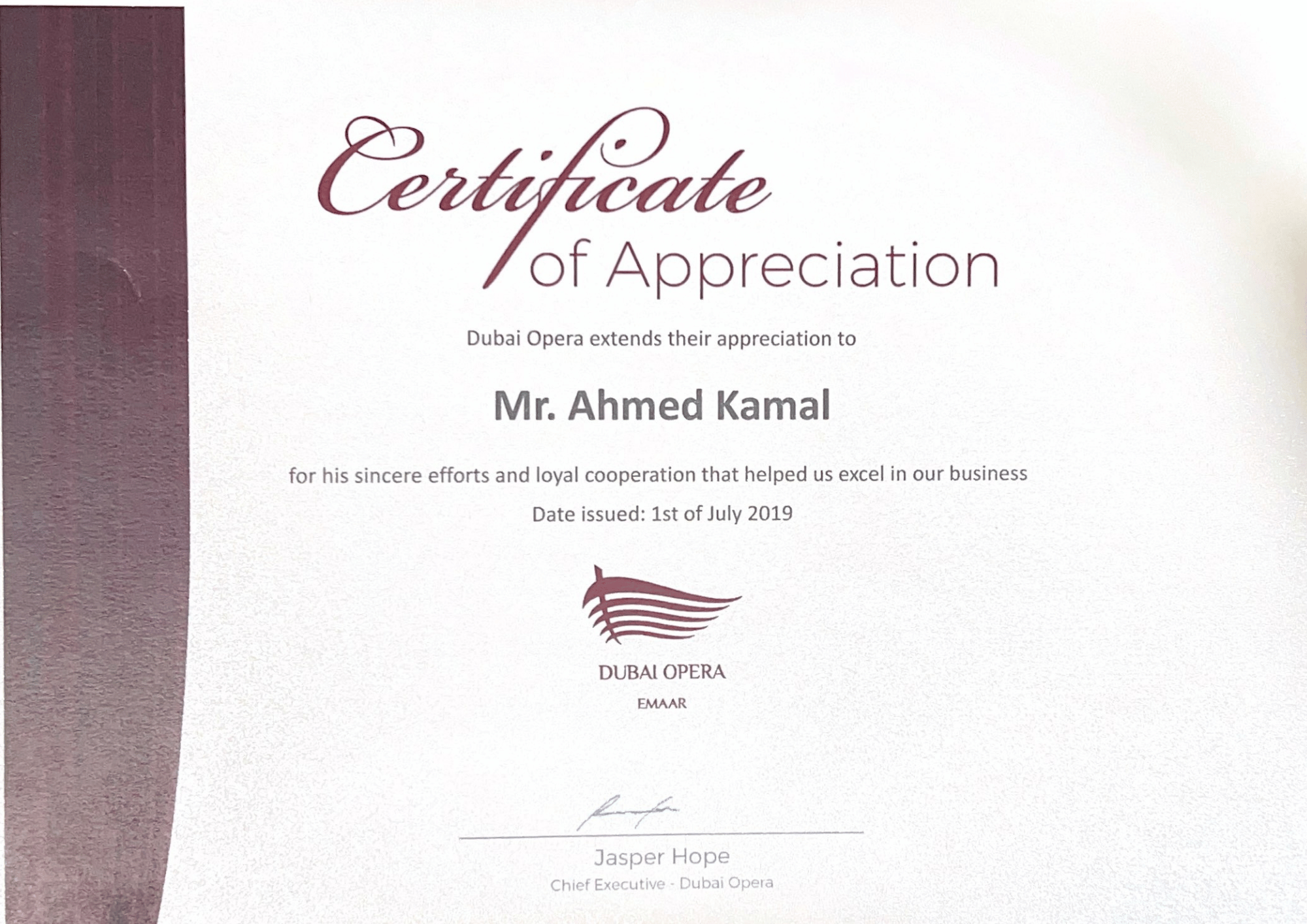 Professional certificate of Ahmed Kamal