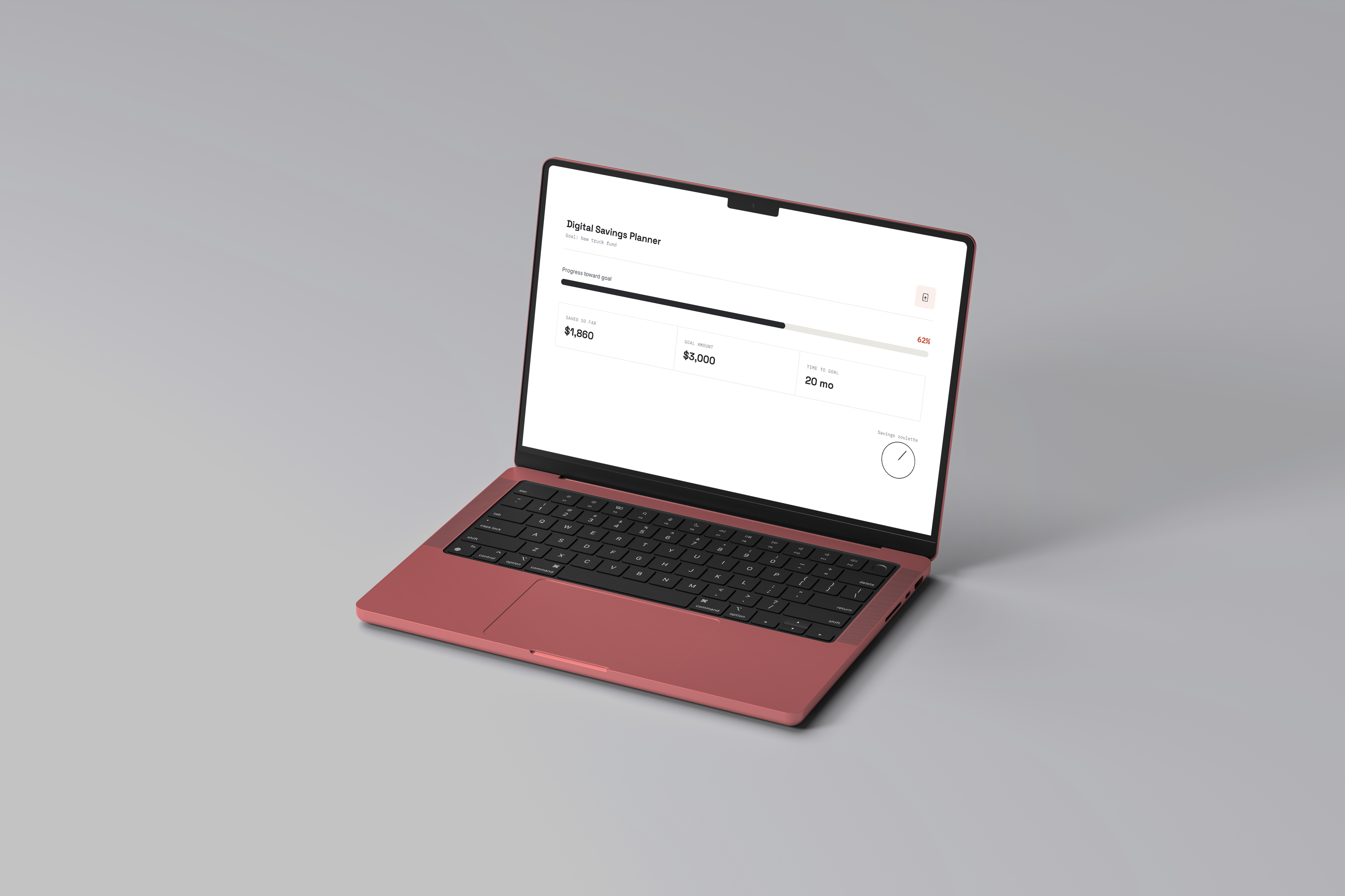 Digital Savings Planner goal tracker running on a laptop
