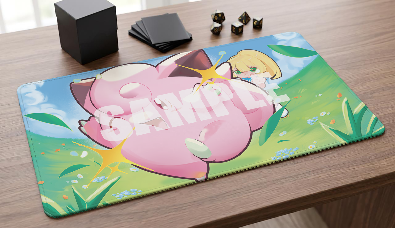Clefairy Pokémon TCG fan-art playmat — One of the original Fairy-type Pokémon, said to gather under the full moon and dance in a mysterious ring of stars. 24x14 inch cloth top playmat with anti-slip base.