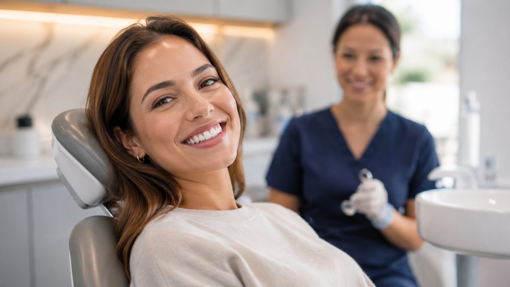 A smiling patient during a visit to a modern dental clinic