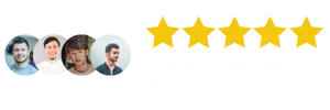 Scuttlebutt Barbershop’s 4.9-star rating based on over 580 Google reviews, shown with customer profile icons and five gold stars.