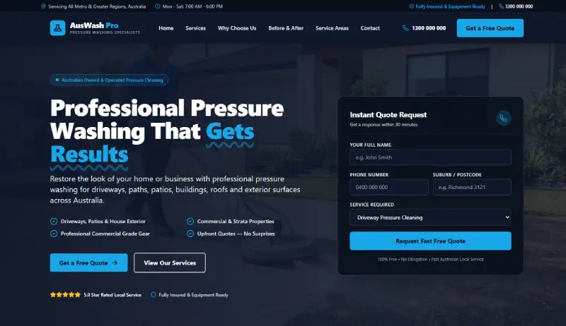 pressure washing website design