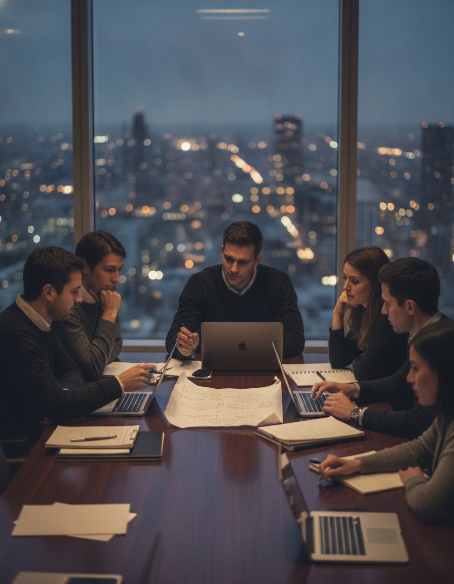 A leadership team in an evening planning session