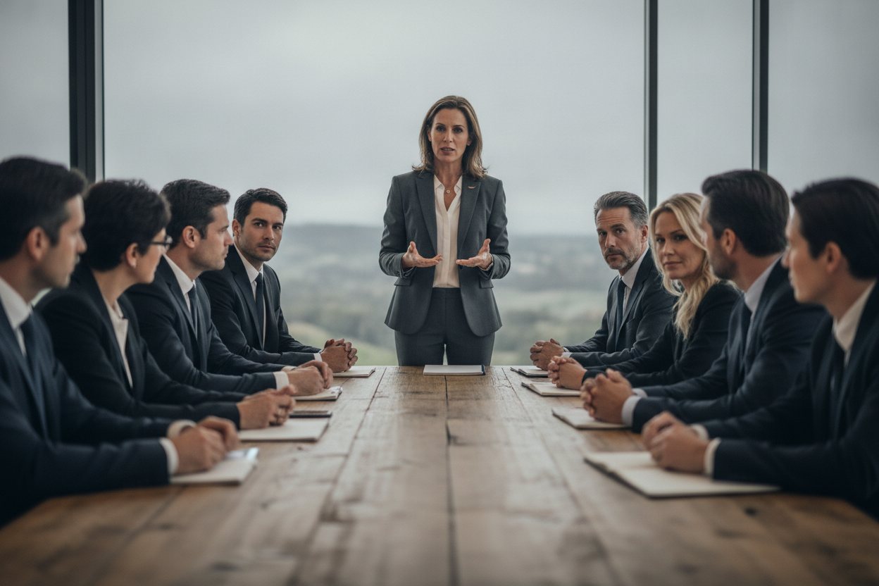 A CEO leading her leadership team at an offsite
