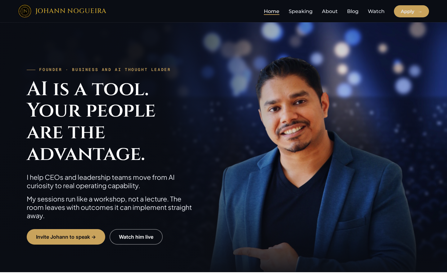 johannnogueira.com, rebuilt by the team as my funnel hub.