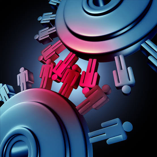 an illustration that shows gears of people turning causing friction