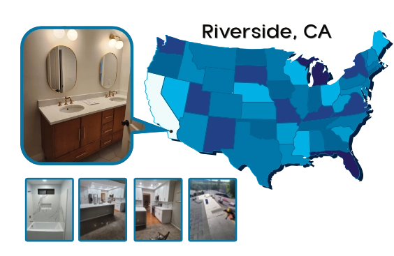 Map showing the 100-mile coverage area of Crisantos General Construction Inc centered on Riverside, CA