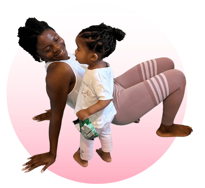 Eva Elehand exercising with her child