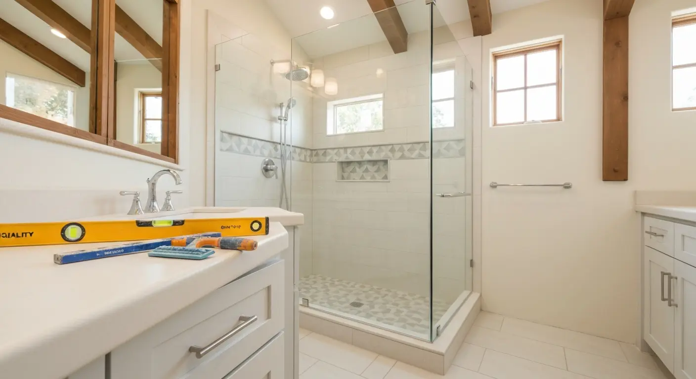 Renovated bathroom with walk-in shower