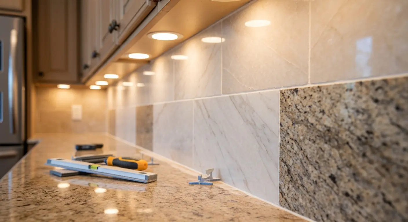 Natural stone backsplash