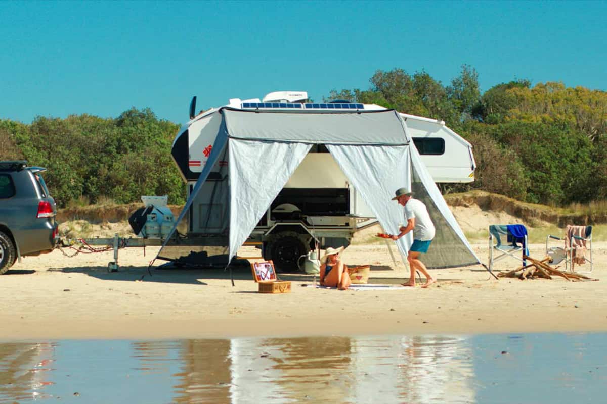 Karavan set up for beach camping