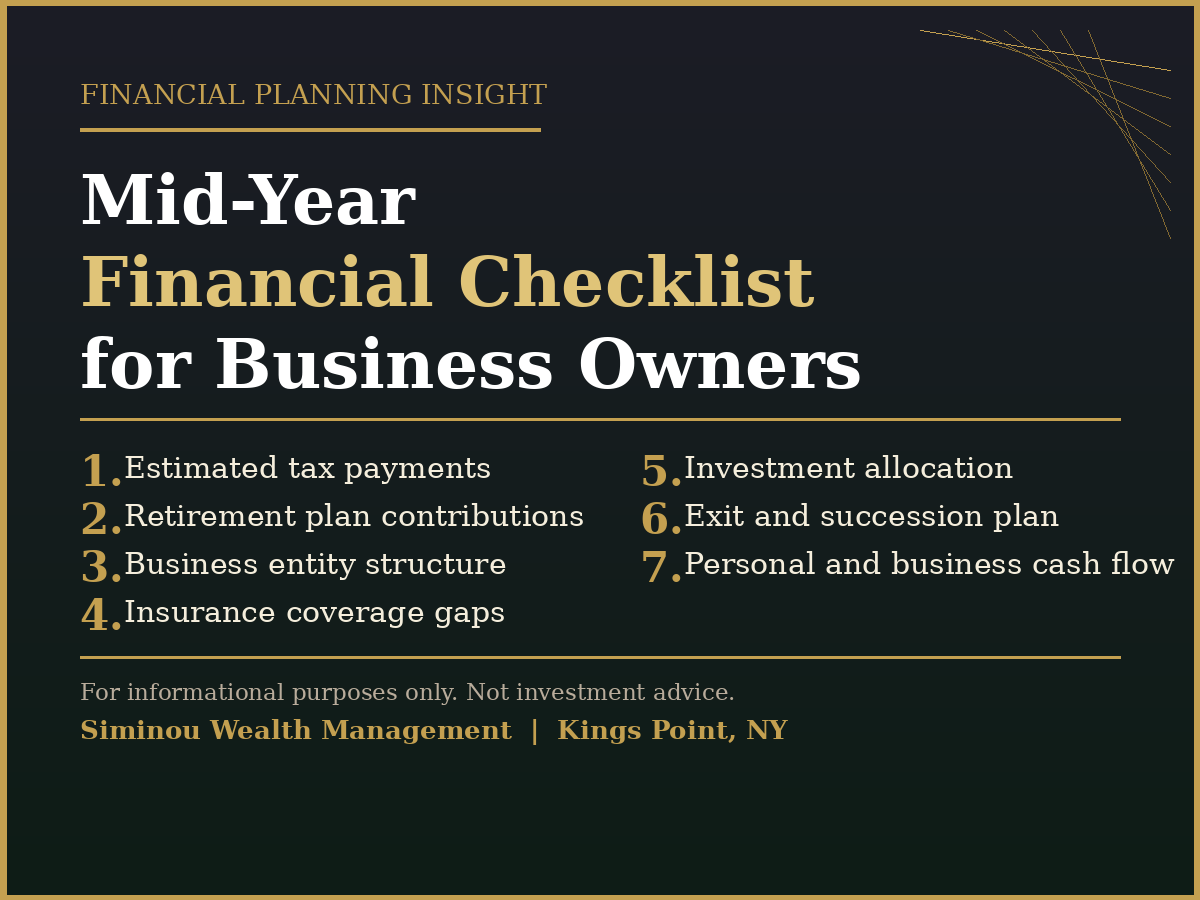 Mid-Year Financial Planning Checklist for Business Owners By Richard Siminou, MBA | Siminou Wealth Management | Kings Point, NY