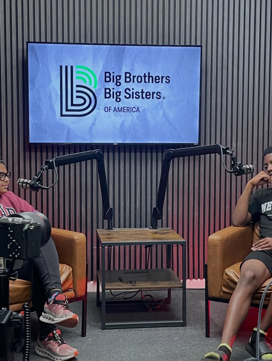 Big Brothers Big Sisters youth participants recording a podcast during Podcast On Purpose, a collaborative mentorship program with The Born On Purpose Project focused on storytelling, communication, leadership, and youth empowerment.