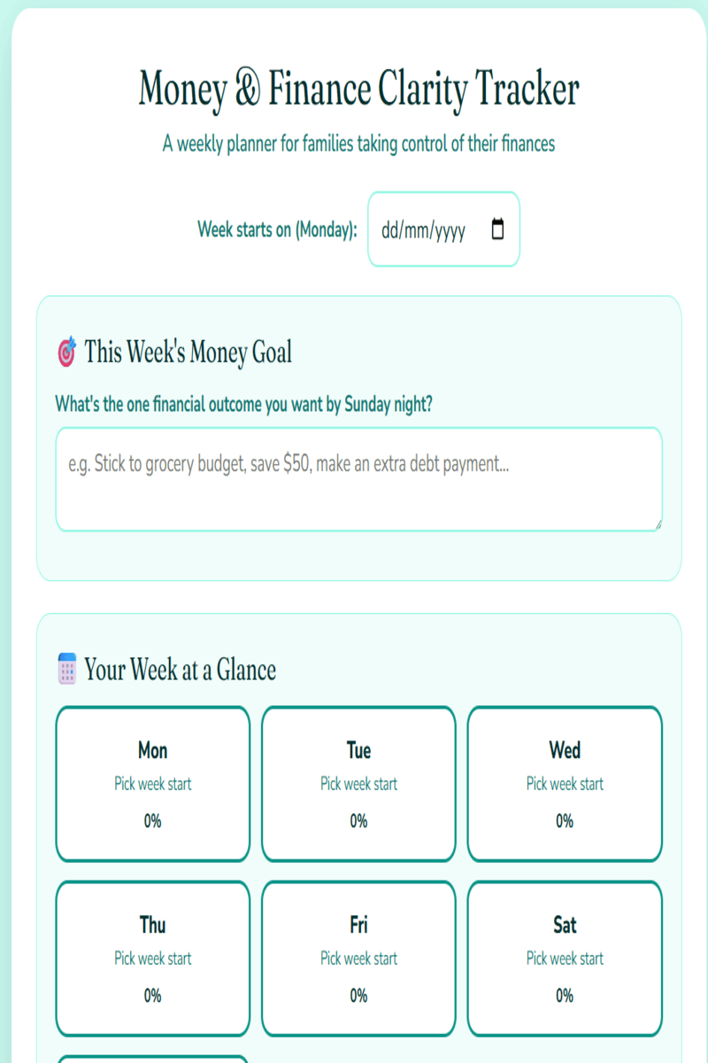 Money and Finance Clarity Tracker preview