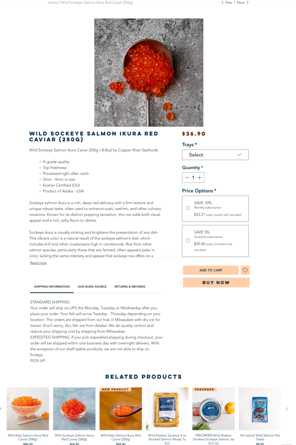 Alaska Fresh product page before upgrade