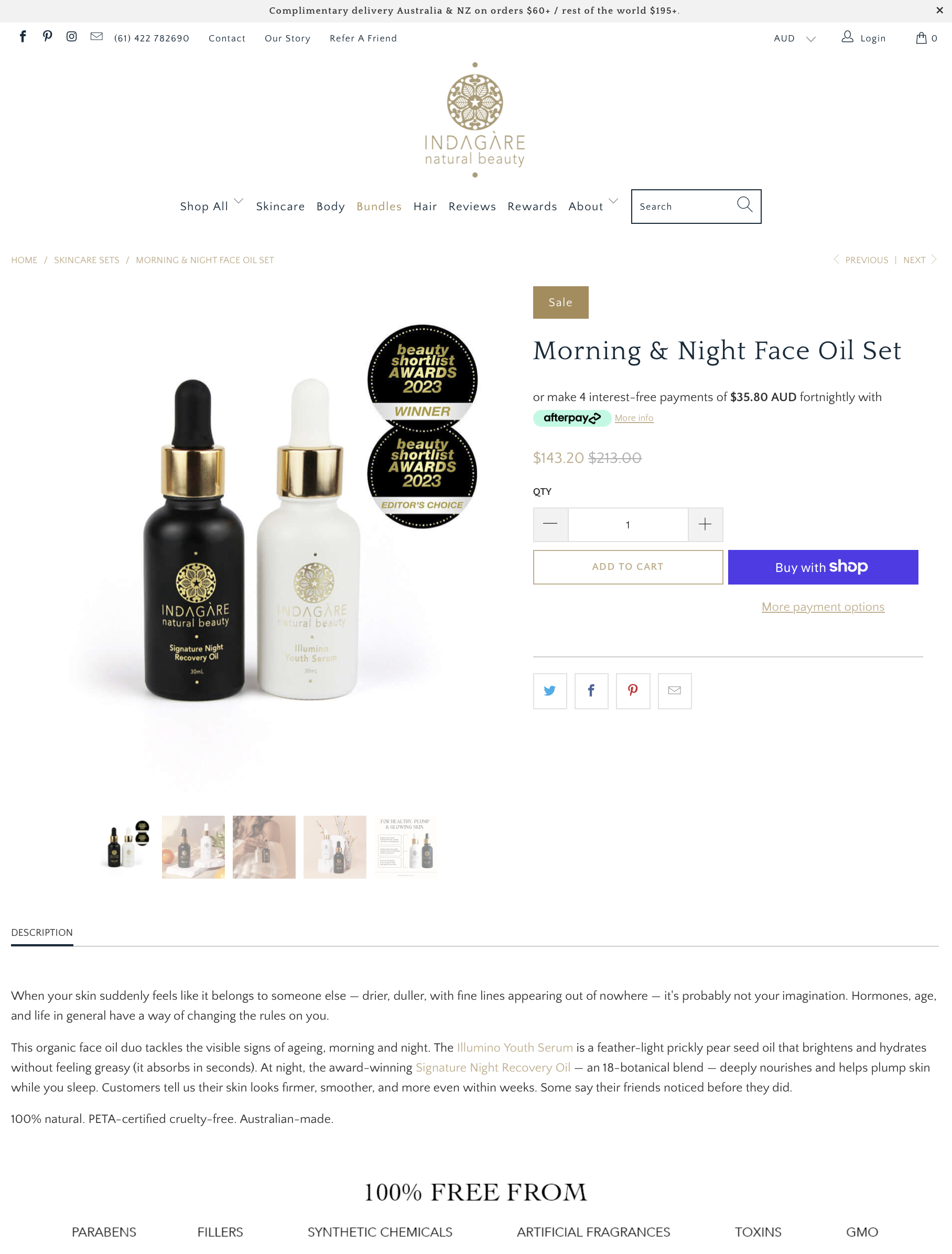Indagare Beauty product page before upgrade