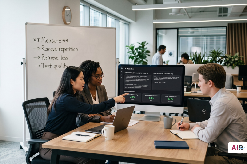 A person working alongside AI tools in a warm, focused workspace — human-first, AI-ready.