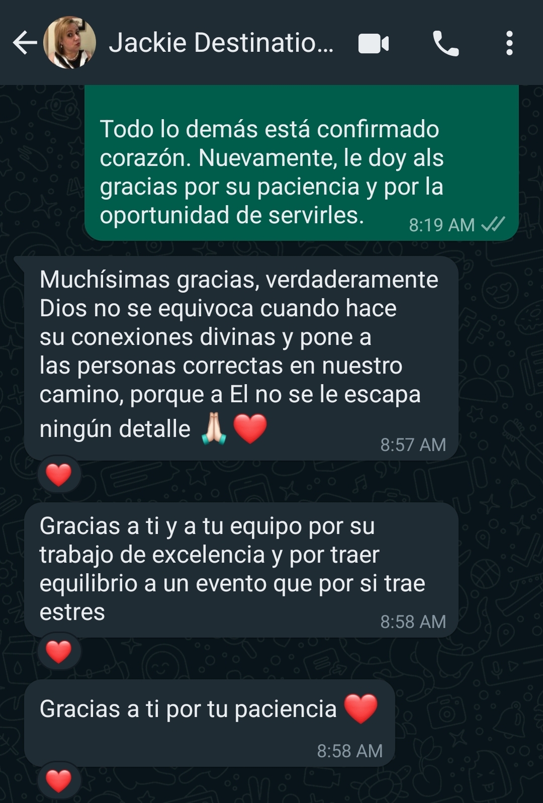 Testimonio de novia en WhatsApp