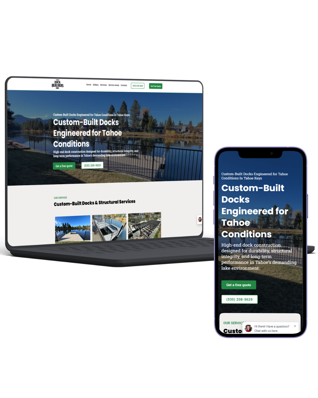 Tahoe Dock Builders website displayed on a desktop computer and mobile phone