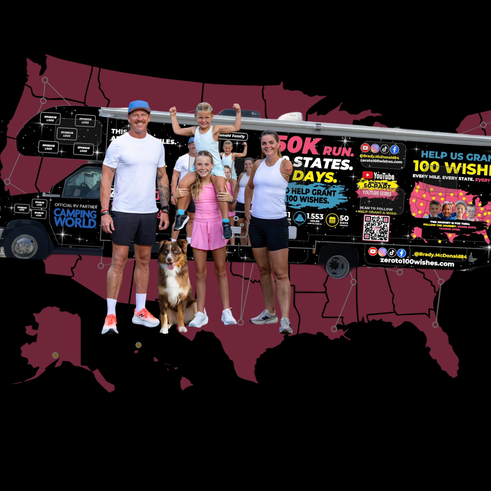 The McDonald family with the Zero to 100 Wishes RV