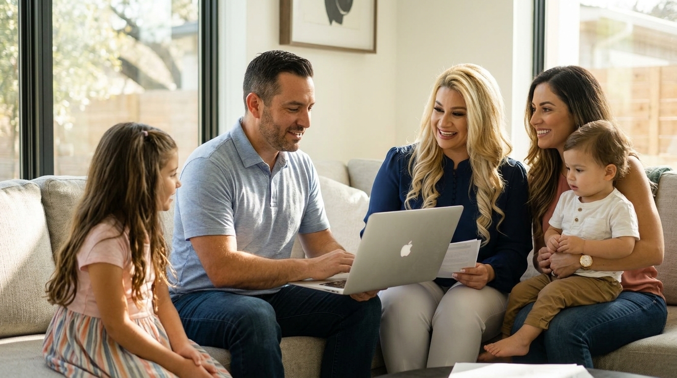 Warm, natural photo of a business owner with family