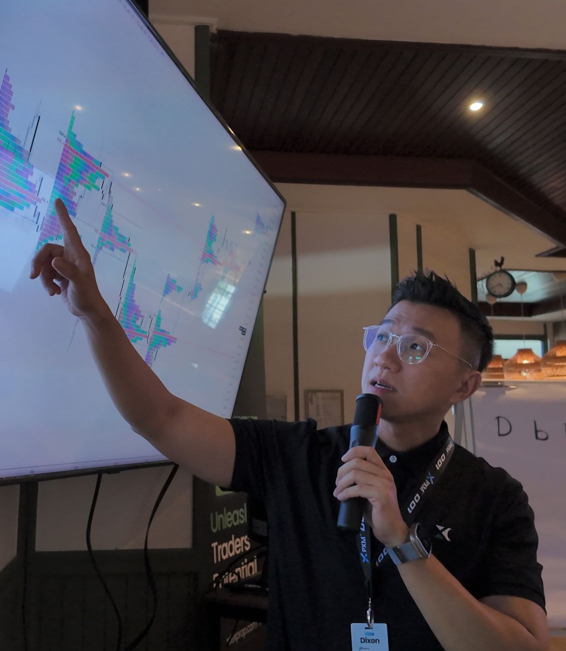 Dixon Teo 在線下課程中講解交易圖表