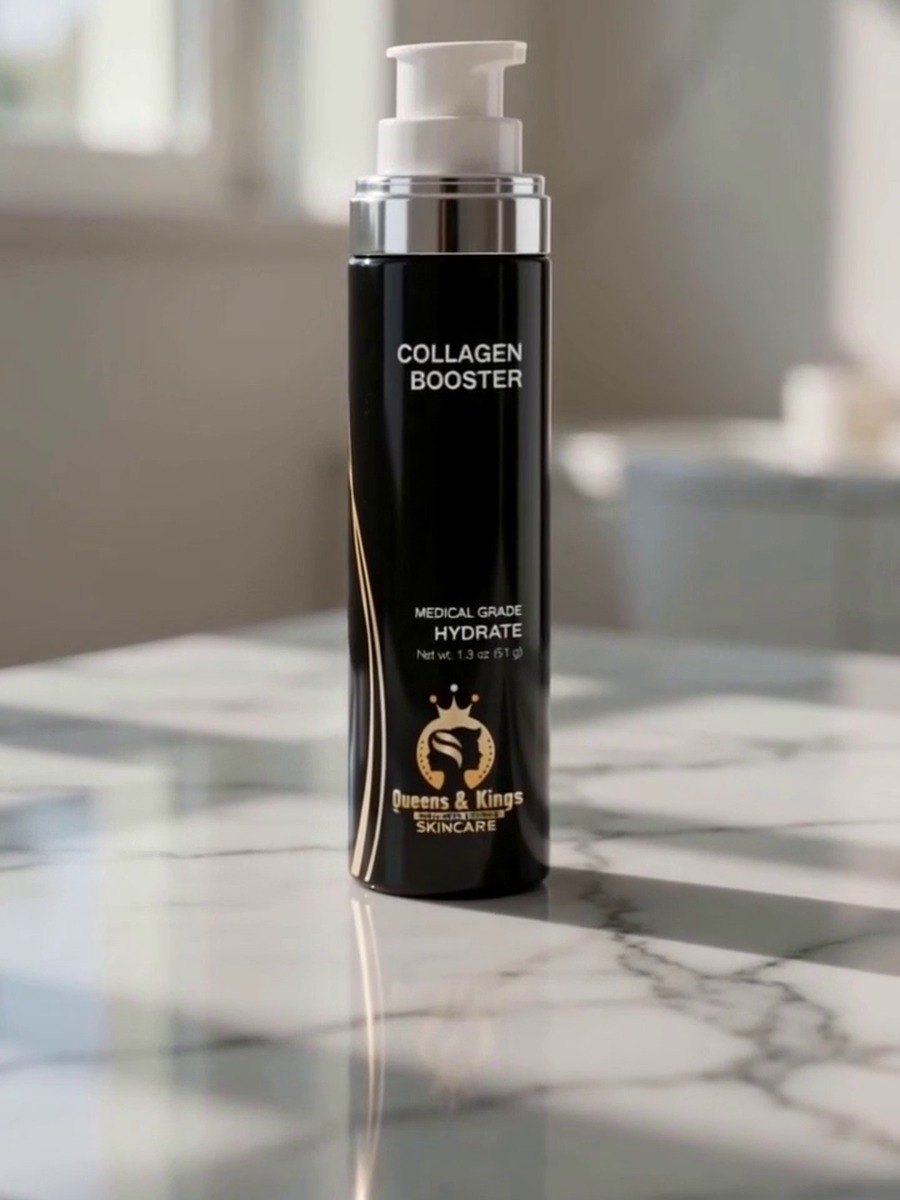 Queens & Kings Collagen Booster bottle on marble