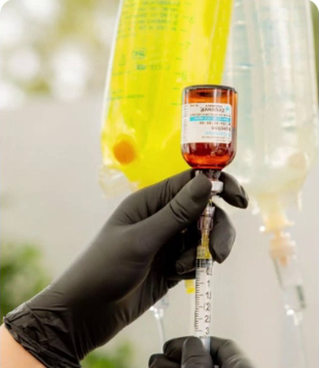 An IV hydration therapy bag being prepared