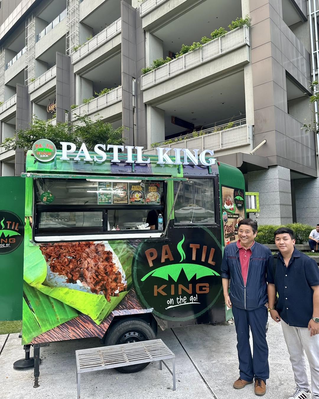 Complete Pastil King food cart with signage, menu, equipment, and products