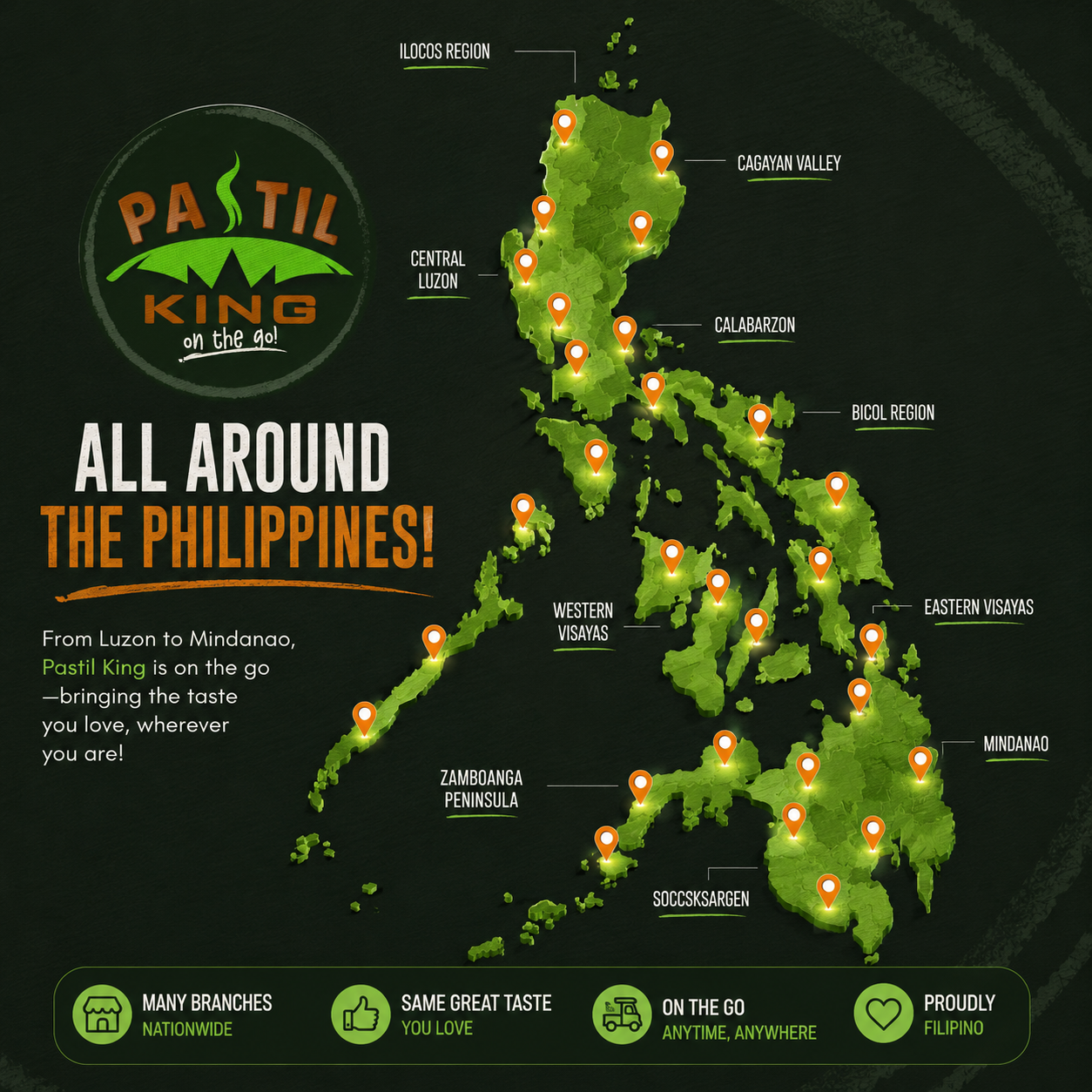 Philippine map with Pastil King branch pins