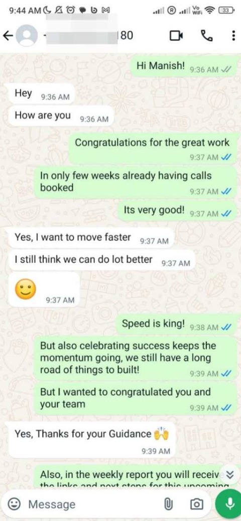 Client chat: calls booked within weeks, founder wants to move faster