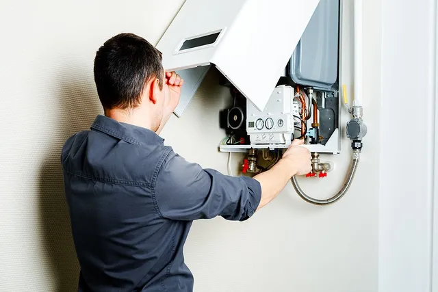 man checking the air furnace