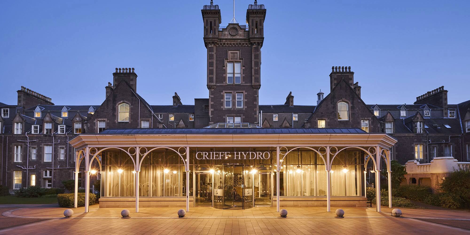Crieff Hydro lit at dusk