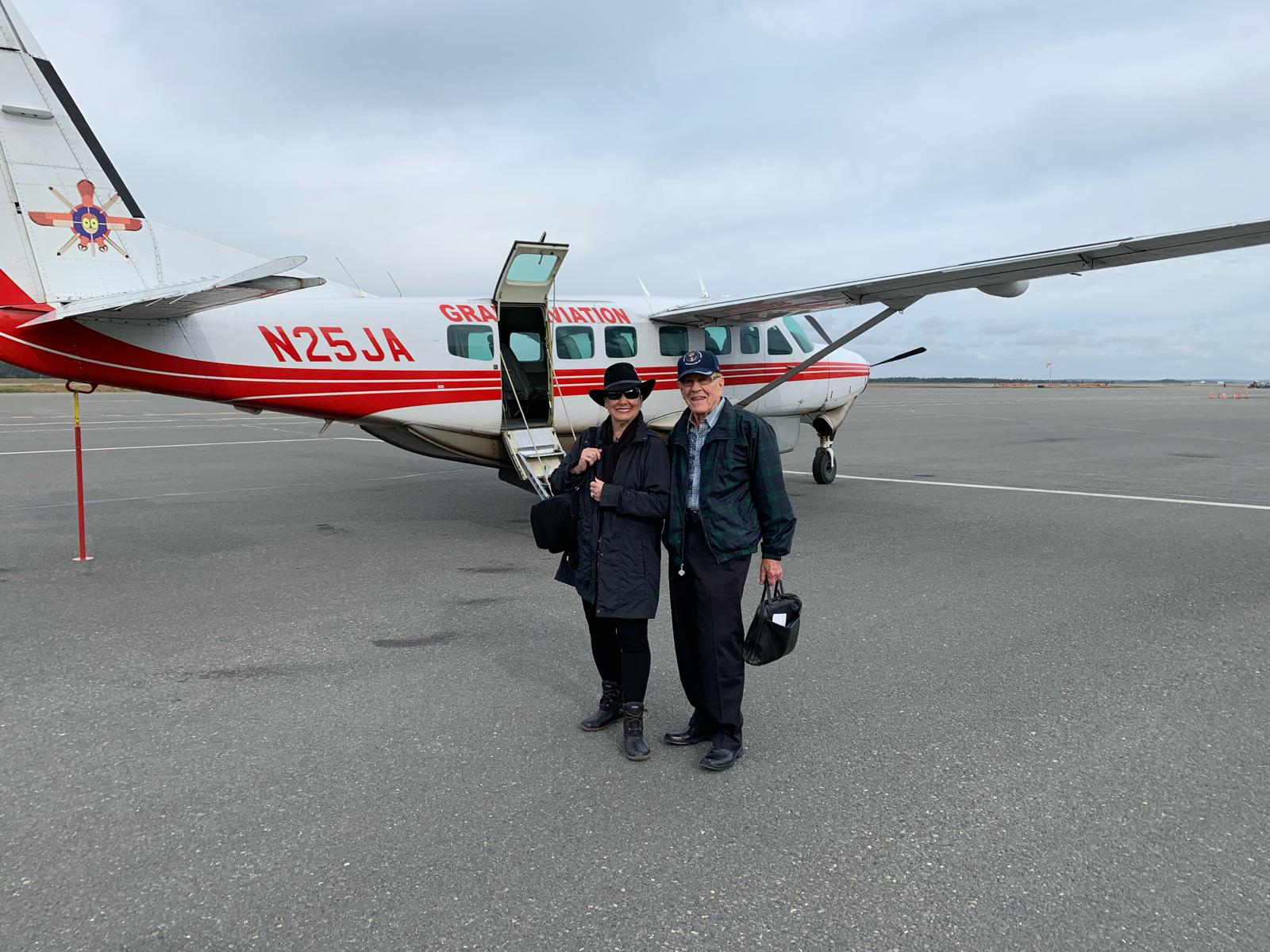 Earlene Vining on the airfield, setting off on the journey