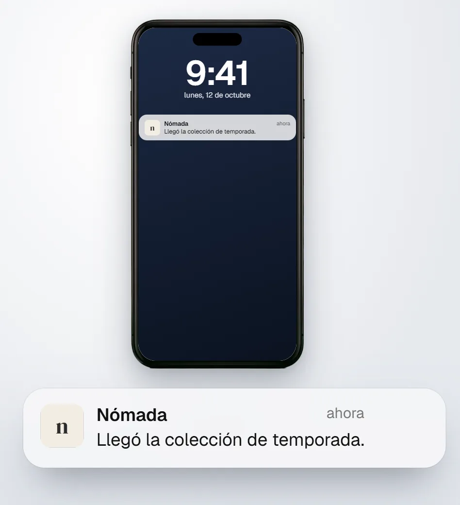 Un iPhone con el aviso de Nómada en la pantalla de bloqueo: llegó la colección de temporada.