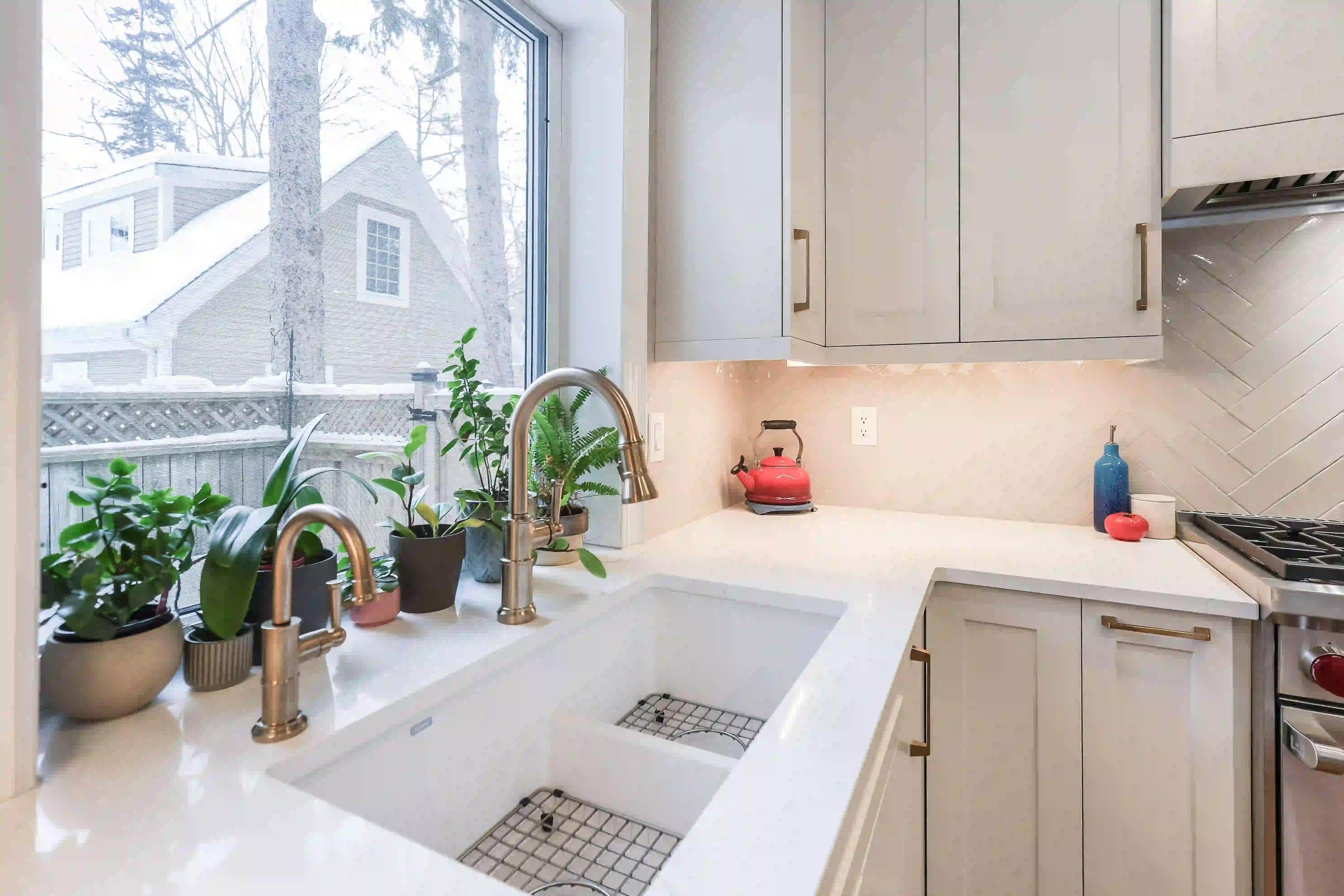 Farmhouse sink and kitchen window