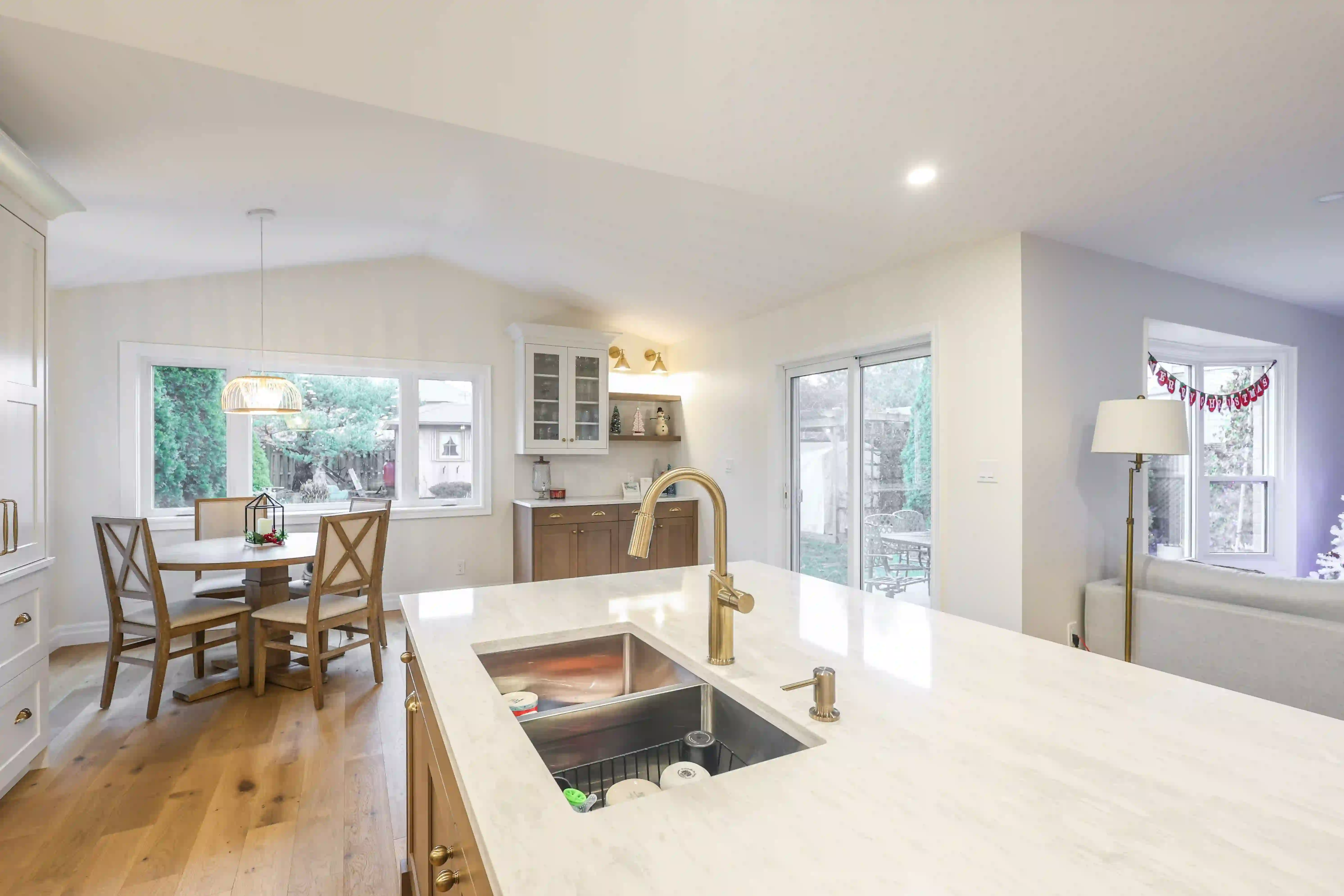 Kitchen island and sliding door view