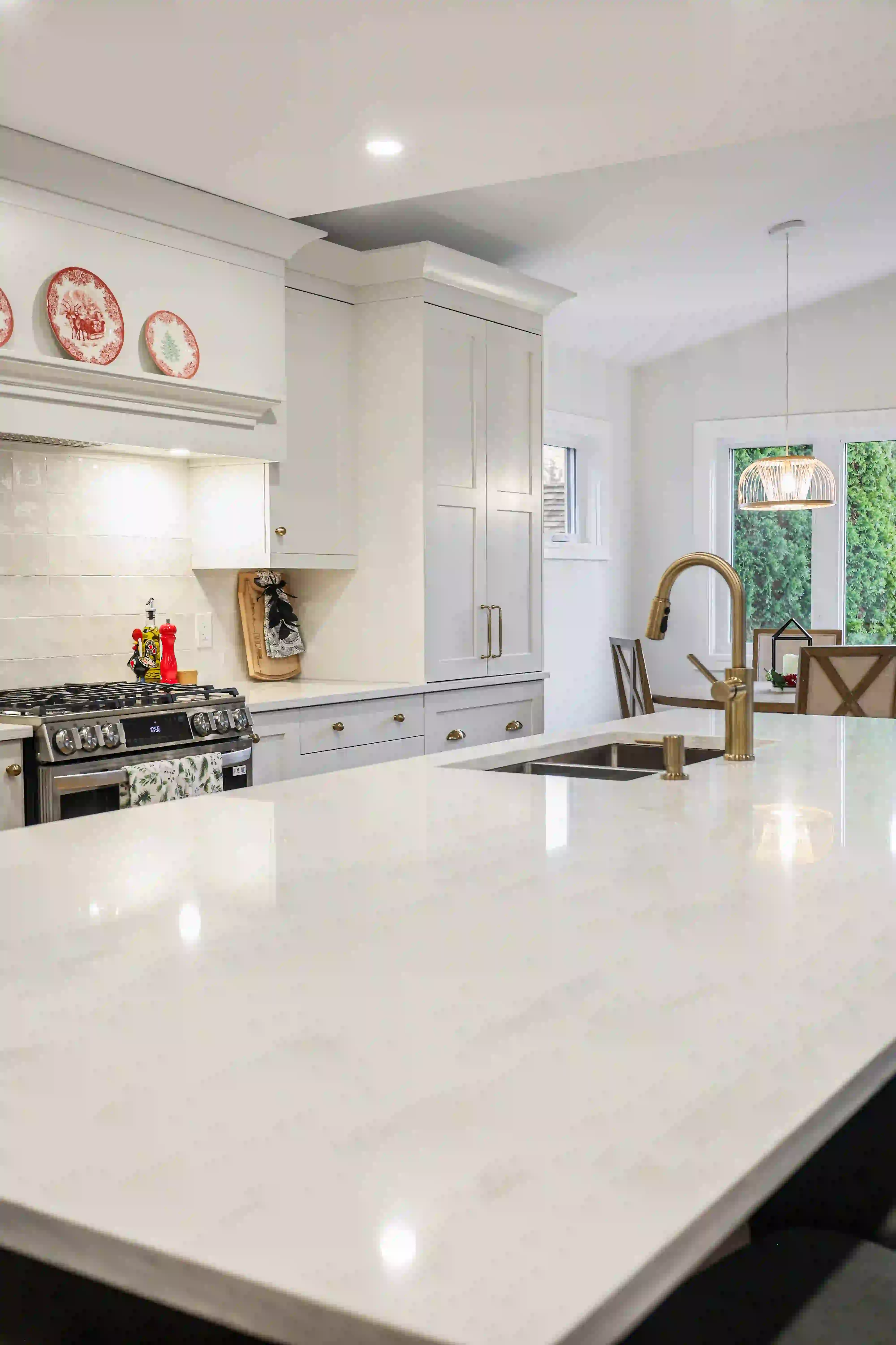 Kitchen island and range wall