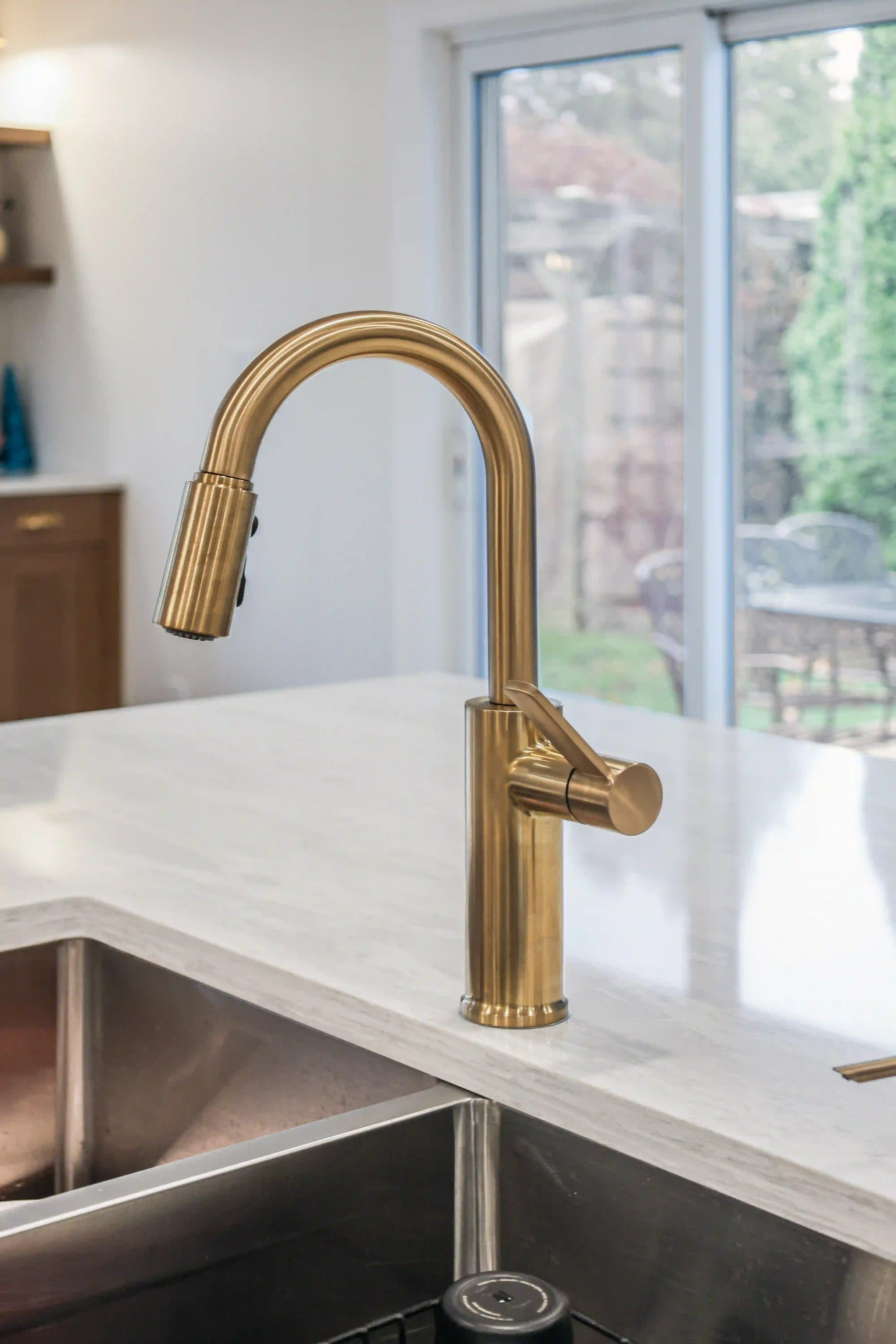 Brass kitchen faucet detail
