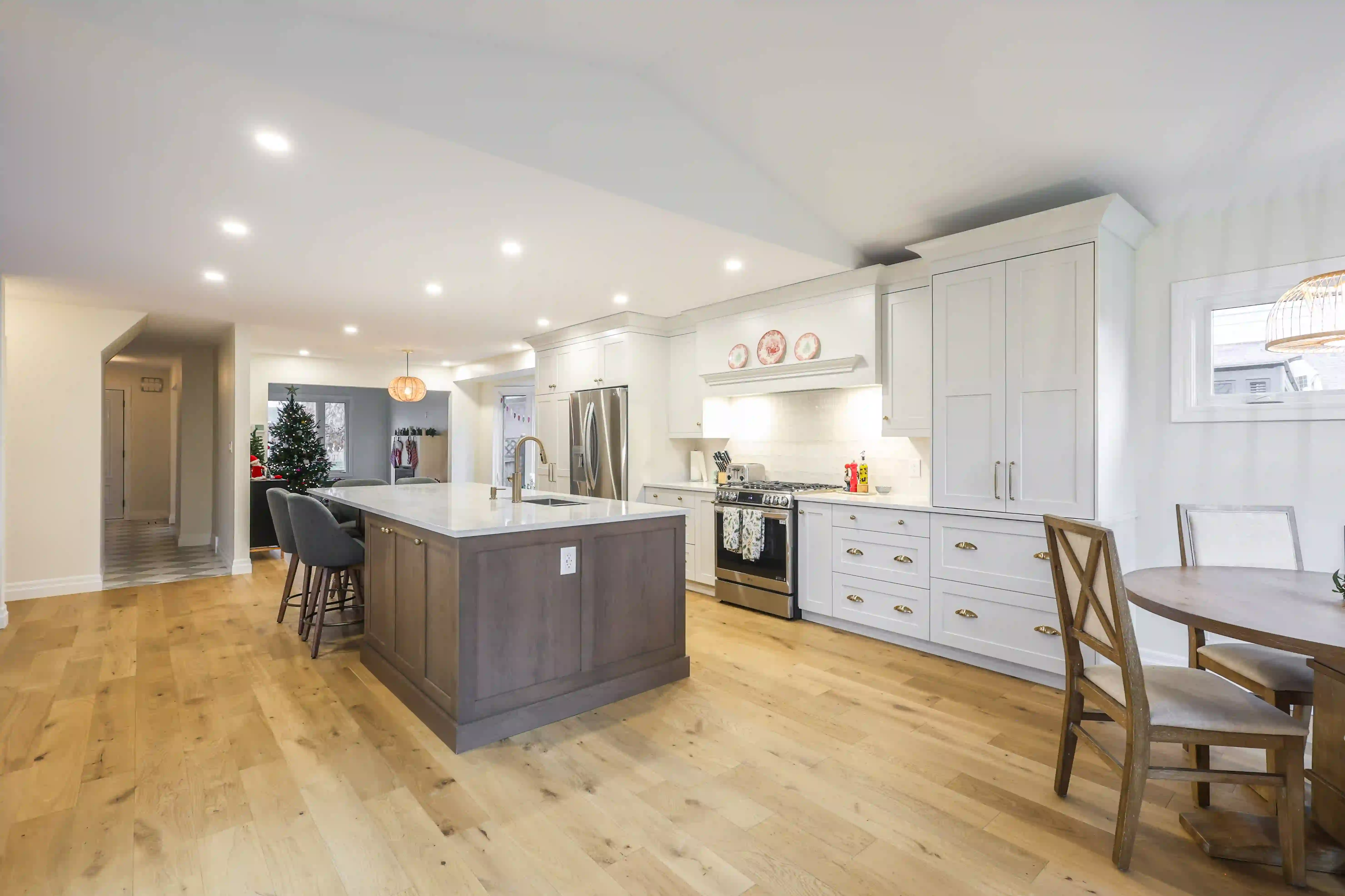 Kitchen island and dining area