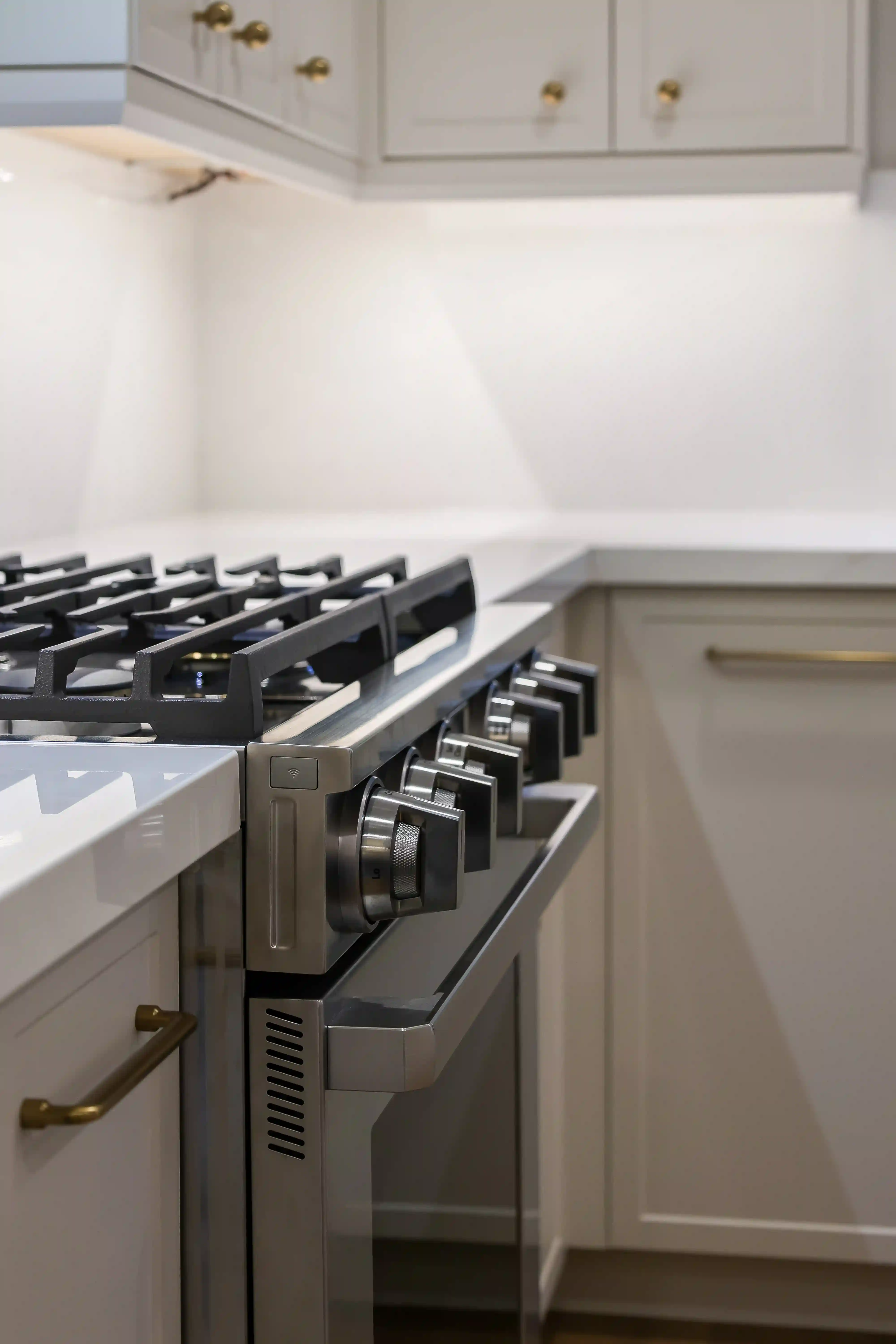 Gas range and brass hardware detail