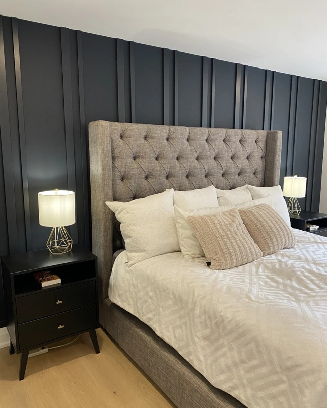 Bedroom and upholstered headboard