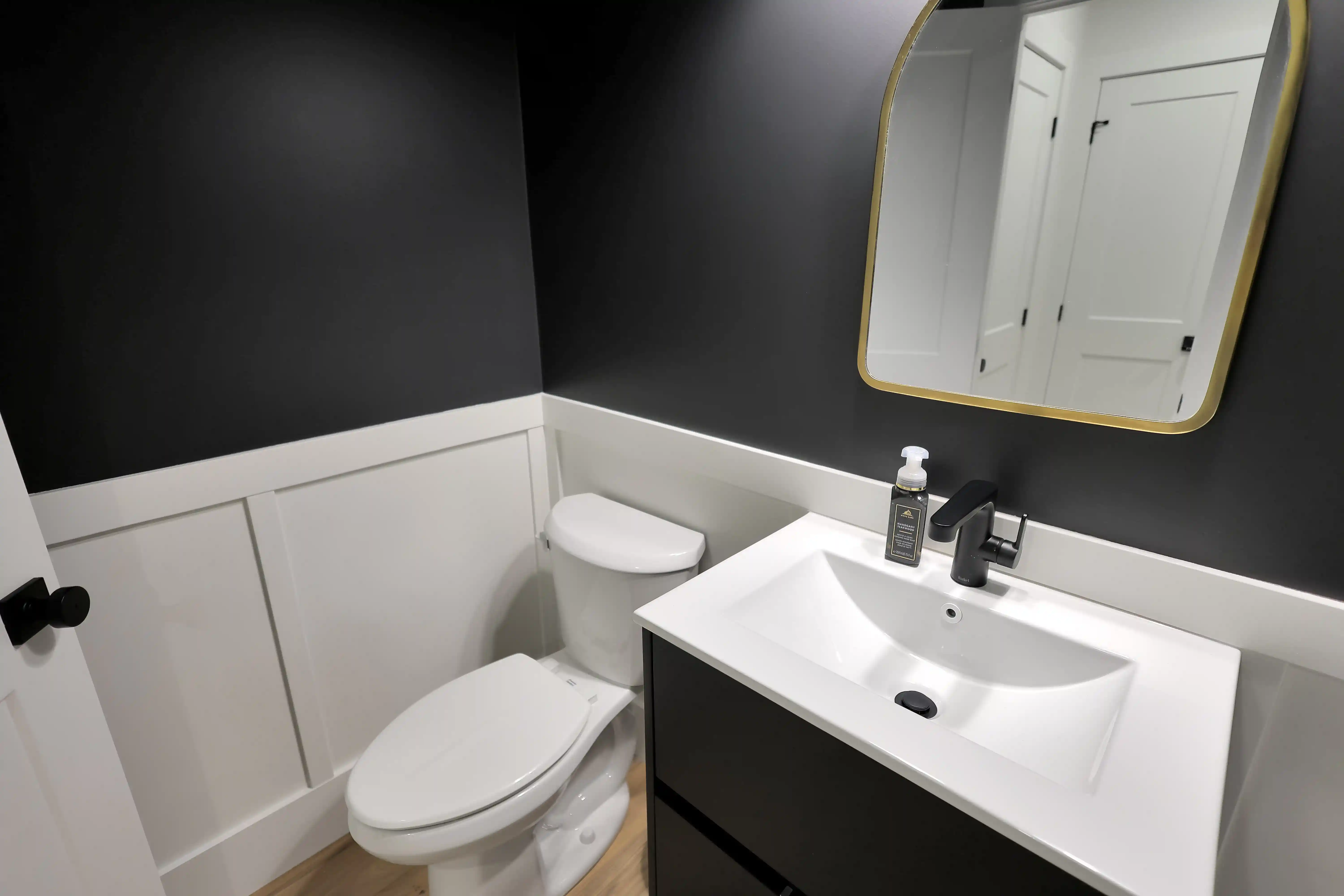 Powder room vanity and mirror