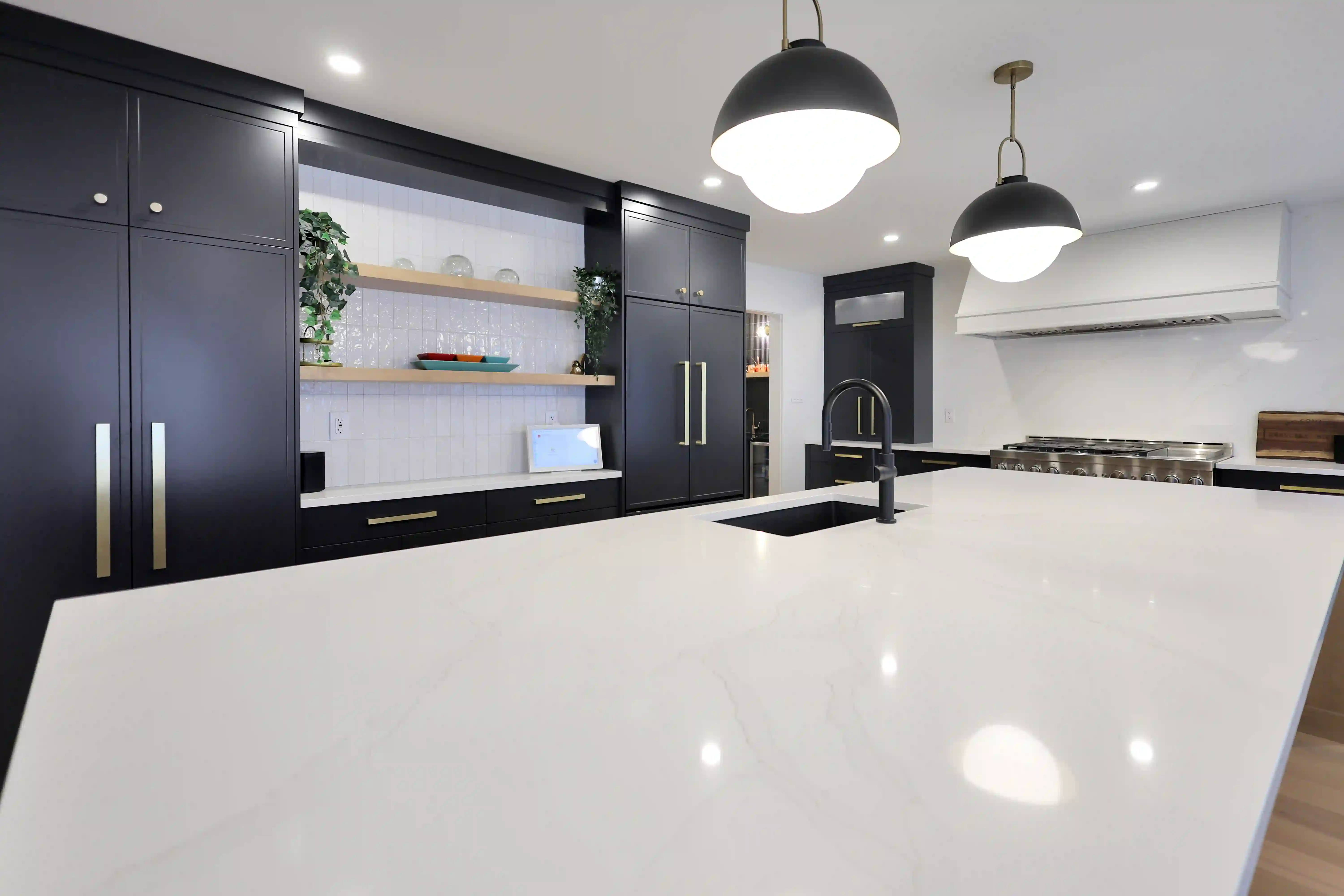 Kitchen island and pendant lights
