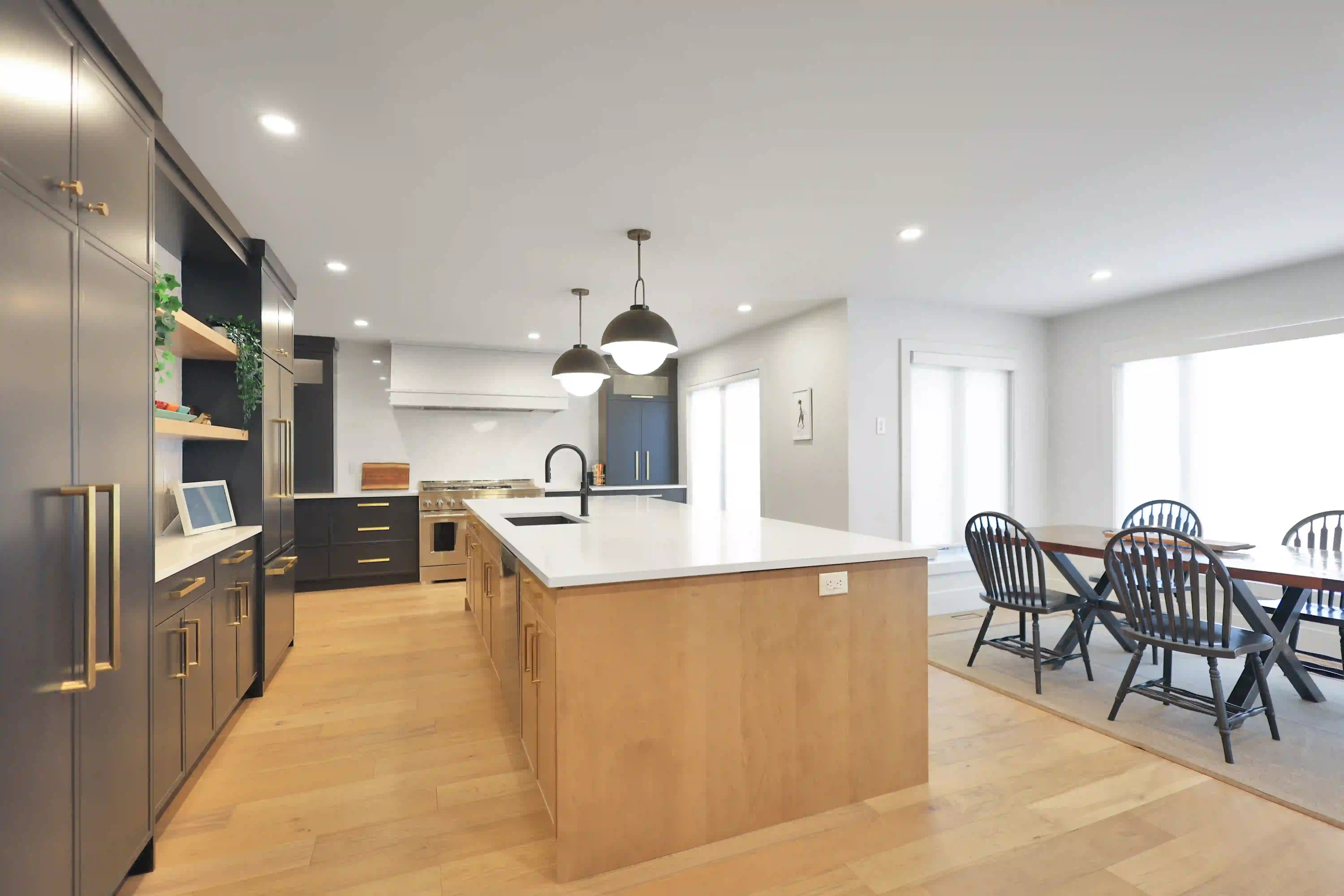Kitchen, dining and island view