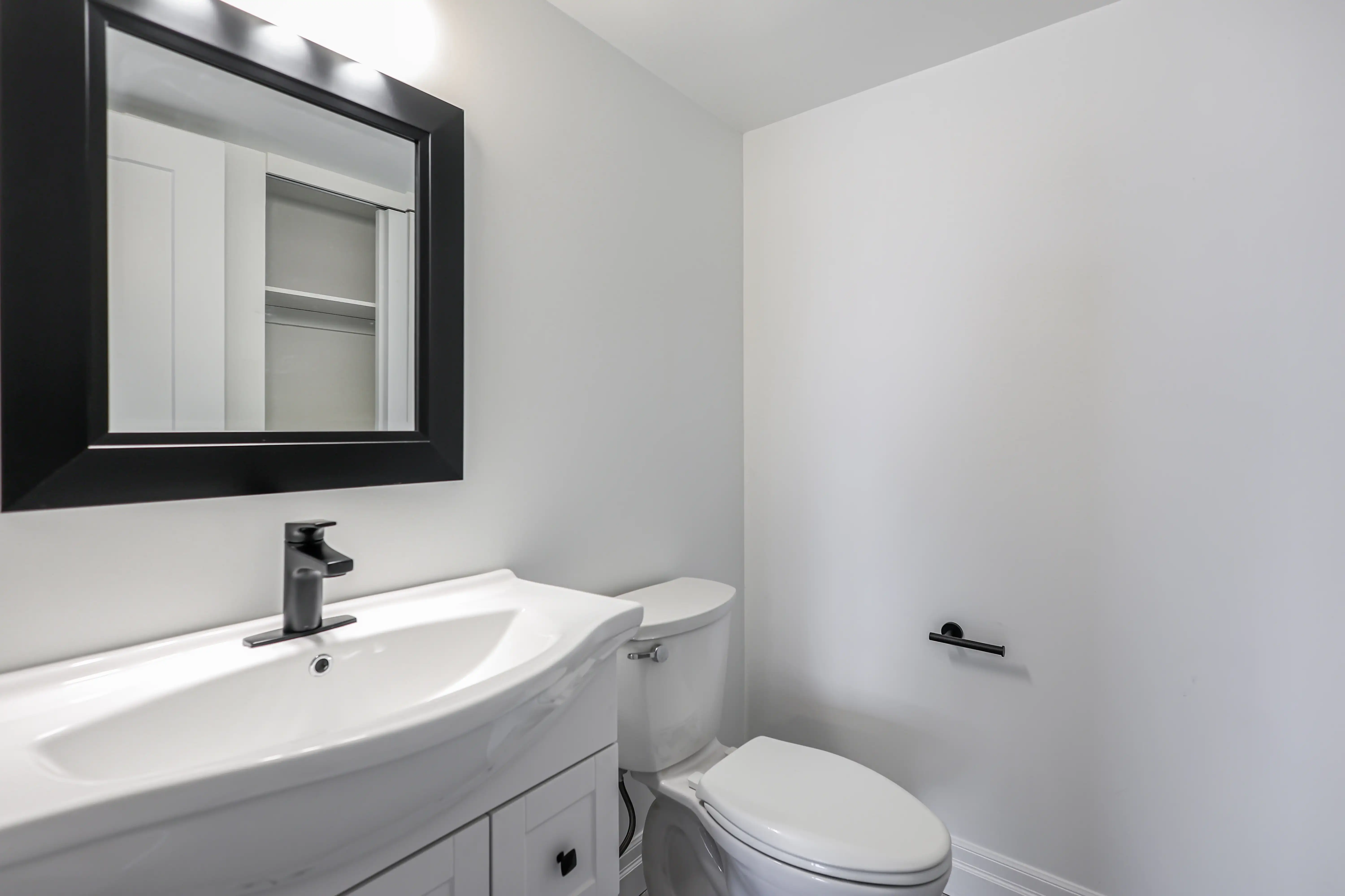 Powder room vanity and toilet